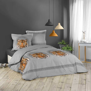 Bavlněné povlečení na postel šedé barvy s tygrem JACANA 200 x 220 cm