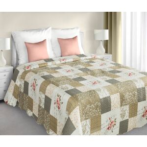 Bílo bežové patchworkové přehozy na postel i dvojlůžko s květinovým vzorem