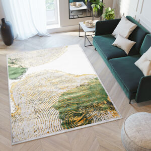 Bílo-zelený trendy koberec se zlatým vzorem