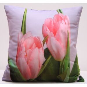 Bílý povlak na polštáře s motivem růžových tulipánů