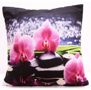 Černé povlaku na polštář s růžovými orchidejemi