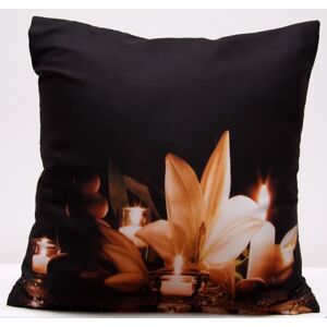 Černý povlak na polštáře s romantickým motivem svíček a lilie