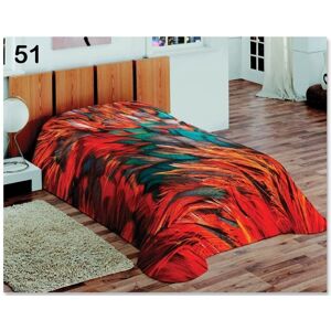 Denní přikrývka na postel v červené barvě s barevnými pírky