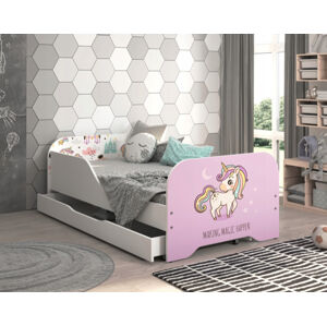 Dětská postel 140 x 70 cm s motivem růžového jednorožce