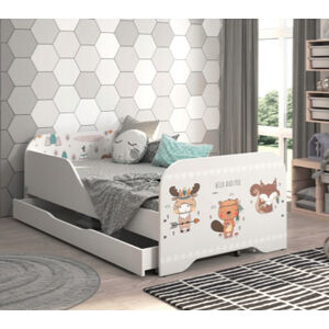 Dětská postel MIKI 160 x 80 cm s motivem lesních zvířátek