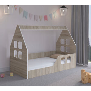 Dětská postel Montessori domeček 140 x 70 cm v provedení dub sonoma pravý