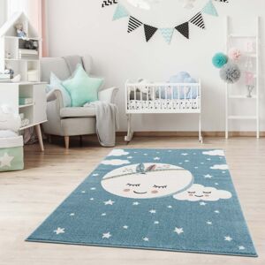 Dětský modrý koberec na hraní spící měsíc
