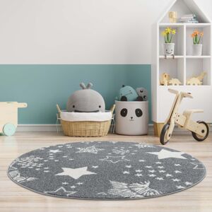 Dětský šedý kulatý koberec STARS