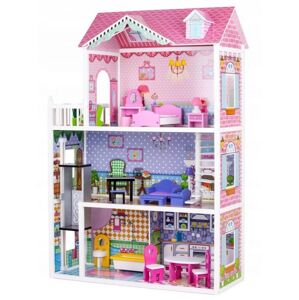 Dřevěný domeček pro panenky s výtahem v růžové barvě