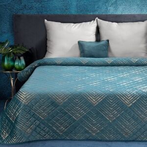 Elegantní přehoz na postel tyrkysové barvy se zlatým motivem