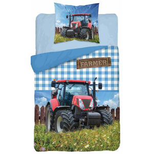 Krásné pohodlné barevné bavlněné povlečení s farmářským traktorem