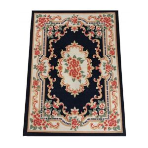 Krásny tmavomodrý koberec s kvetinovým vzorom