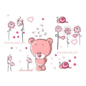Kvalitná ružová nálepka na stenu zamyslený medvedík