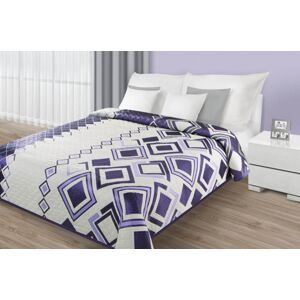 Kvalitní oboustranné přehozy na postel s kostkami v krémově fialové barvě