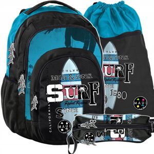 Kvalitní školní batohy pro středoškoláky v trojsadě s motivem surfu