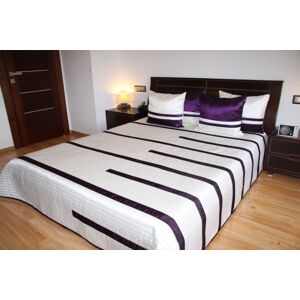 Luxusní přehozy na postel v bílé barvě s fialovými proužky