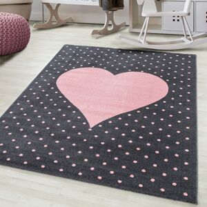 Luxusní šedý koberec do dětského pokoje růžové srdce
