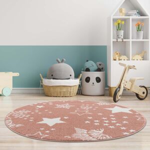 Milý dětský růžový kulatý koberec STARS