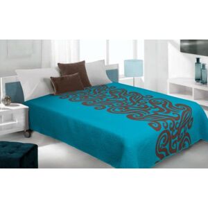 Moderní a luxusní oboustranný přehoz na postel modrý s hnědým vzorem