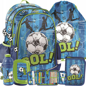 Moderní školní modrá päťčasťová taška pro chlapce