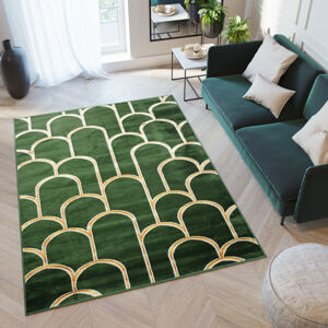 Moderní zelený koberec s jedinečným zlatým vzorem