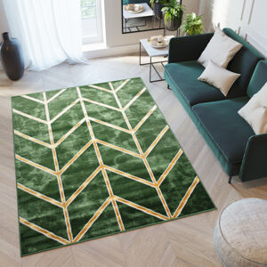 Moderní zelený koberec s jednoduchým zlatým vzorem