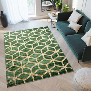 Moderní zelený koberec s originálním geometrickým vzorem