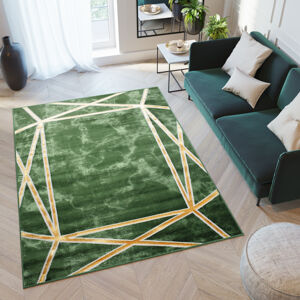Moderní zelený koberec se zlatým vzorem