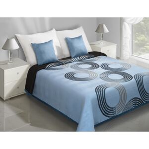 Oboustranný přehoz na postel modré barvy s ornamentem šedo-černých kružnic