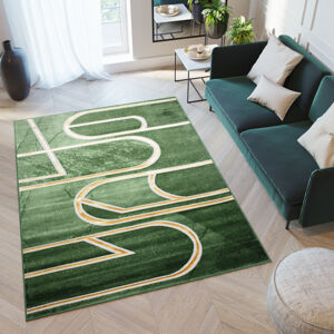 Originální moderní zelený koberec se zlatým vzorem