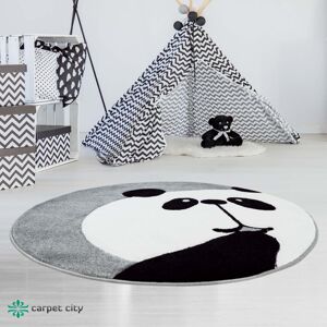 Originální šedý kulatý dětský koberec panda