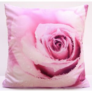 Povlak na polštář růžové barvy s motivem růžové růže