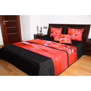 Přehozy na manželskou postel s motivem červená japonská sakura na černém podkladu