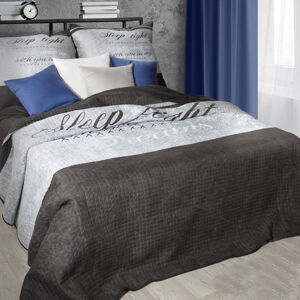 Prošívaný dvoubarevný přehoz na postel s nápisem