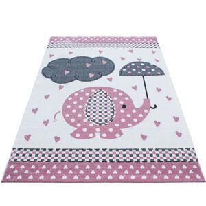Roztomilý růžový koberec do dětského pokoje sloník štěstí