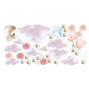 Ružová nálepka na stenu s roztomilými zajačikmi 80 x 160 cm