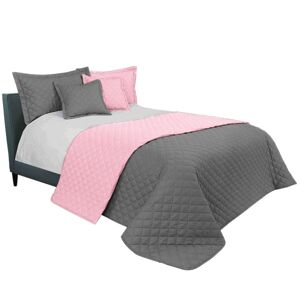 Růžovo šedý přehoz na postel s prošíváním 200 x 220 cm