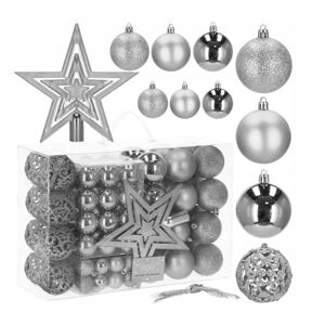 Sada vánočních koulí 100 ks + hvězda stříbrná