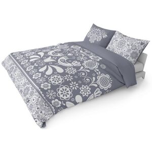 Šedé bavlnené posteľné obliečky s ľudovým motívom