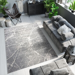 Šedý designový koberec s mramorovým vzorem