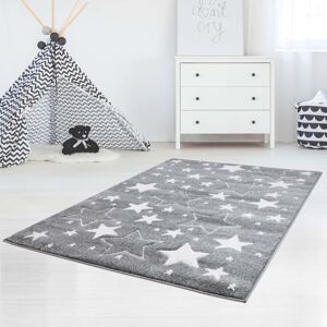 Šedý koberec do dětského pokoje s hvězdami