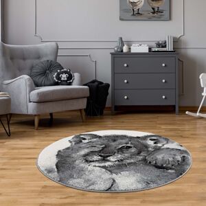 Stylový kulatý šedý koberec rozkošné lvíče