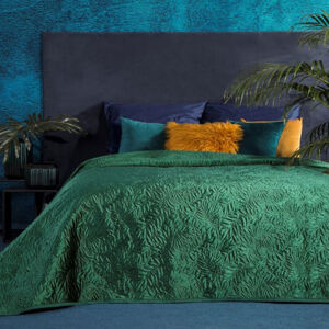 Stylový přehoz na postel s potiskem v zelené barvě