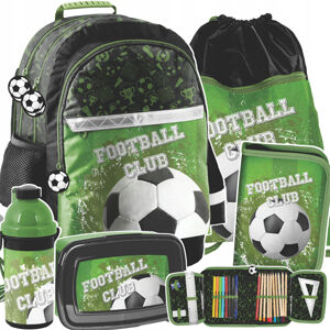 Stylový školní zelený pětidílný batoh pro milovníky footbalu