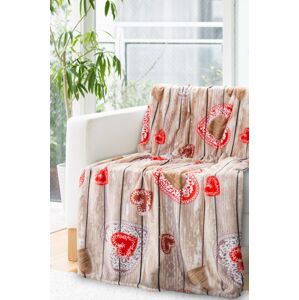 Teplá deka s motivem dřevěných desek a srdíček