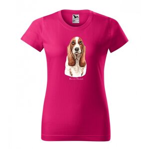 Trendy dámske bavlnené tričko s potlačou poľovníckeho psa basset