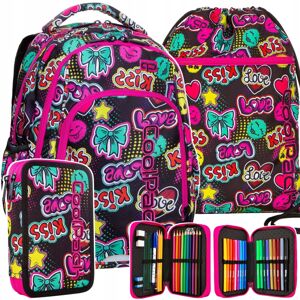 Tříčlenný krásný školní batoh pro dívky s motivy kiss a emoji
