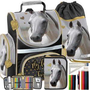 Trojset krásné ergonomické školní tašky pro dívky s motivem koně