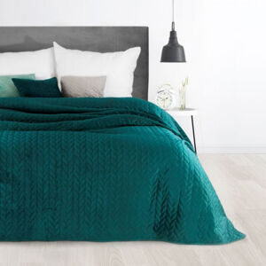 Tyrkysový jednobarevný přehoz na postel s dekoračním prošíváním