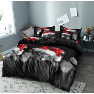 Úžasne čierne vianočné posteľné obliečky s motívom mačky s mikulášskou čiapkou